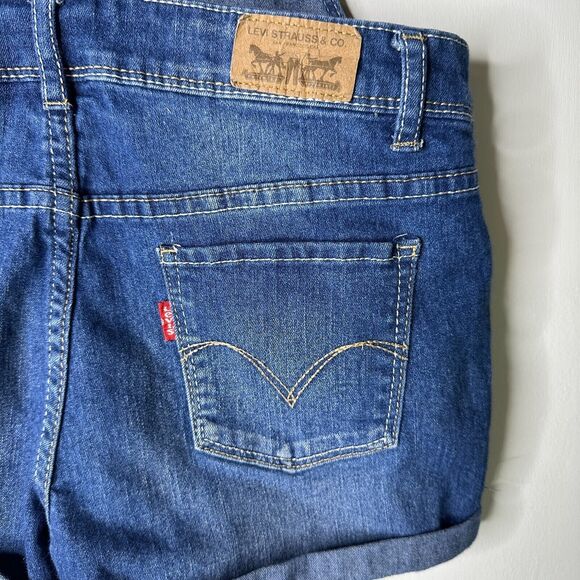 LEVI'S Shortall Girls 12 Reg Button Front Medium Wash Denim Overall Distressed - Picture 4 of 7